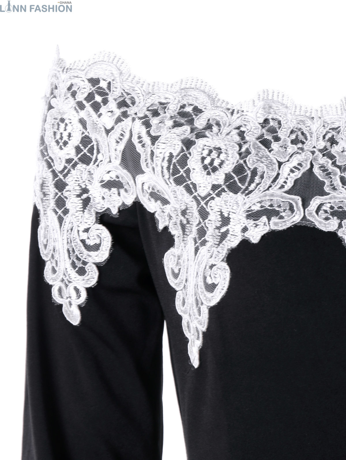 Women Floral Lace Trim Off The Shoulder Dress Long Sleeves Knee-Length Bodycon Elegant Lady Dresses for Evening Vestidos - Image 9