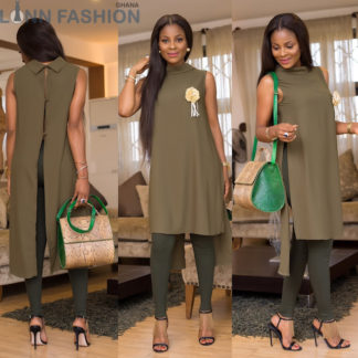 2018 Women Sleeveless Long Chiffon Coat Casual Party Club Stylish Dress with Collar and Shades of Green Street Fashion