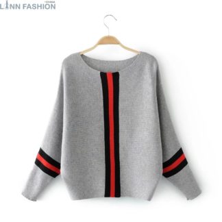 New Winter Women Sweaters Fashion O-Neck Batwing Striped Pullovers Plus Size Loose Sweaters Female Jumper Tops