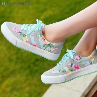 Floral Print Low Top Lace-up Muticolor Plimsolls Sneakers