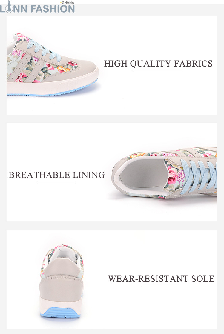 Floral Print Low Top Lace-up Muticolor Plimsolls Sneakers - Image 9