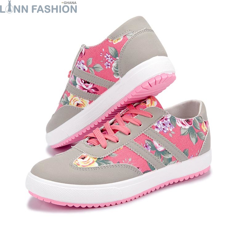Floral Print Low Top Lace-up Muticolor Plimsolls Sneakers - Image 2