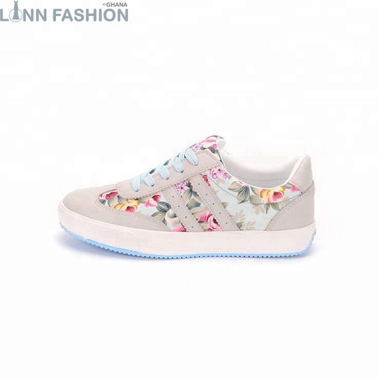 Floral Print Low Top Lace-up Muticolor Plimsolls Sneakers - Image 4