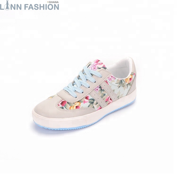 Floral Print Low Top Lace-up Muticolor Plimsolls Sneakers - Image 8