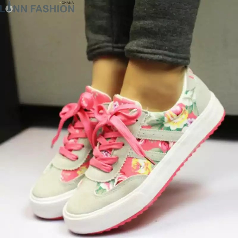 Floral Print Low Top Lace-up Muticolor Plimsolls Sneakers - Image 3