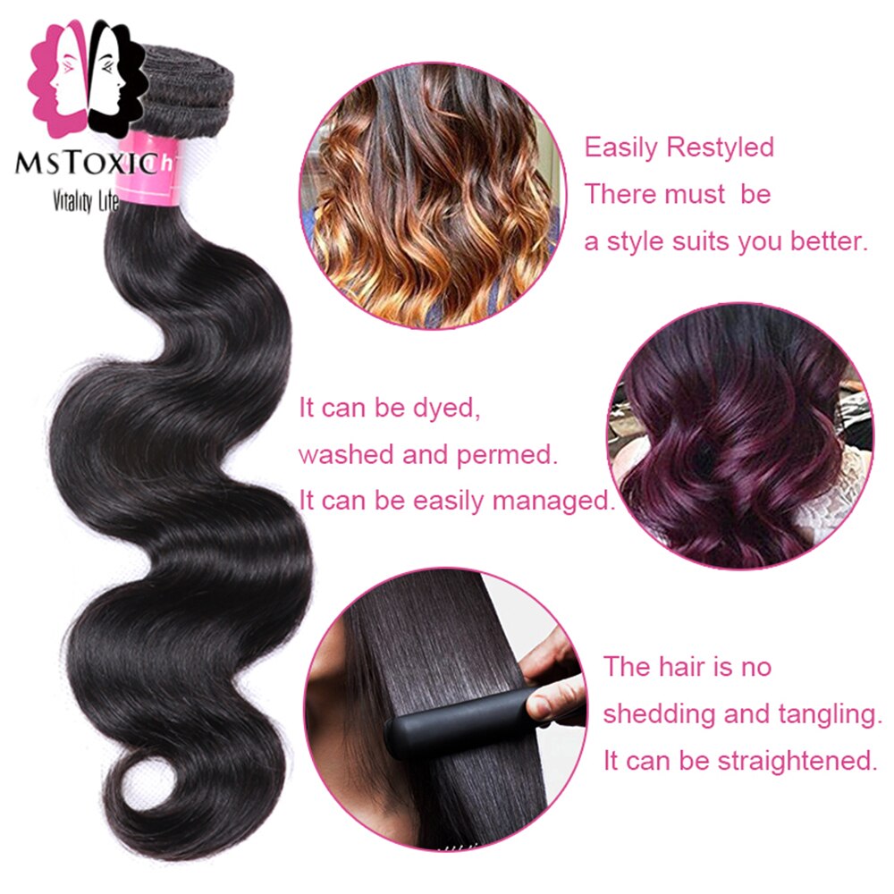 Mstoxic Body Wave Bundles With Closure Brazilian Hair Weave Bundles With Closure Non Remy Human Hair Bundles With Closure - Image 4