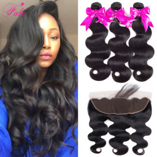 Fabc Hair Brazilian Body Wave 3 Bundles With Frontal Human Hair Weave Bundles 13x4 Lace Frontal With Bundles Free Part Non Remy