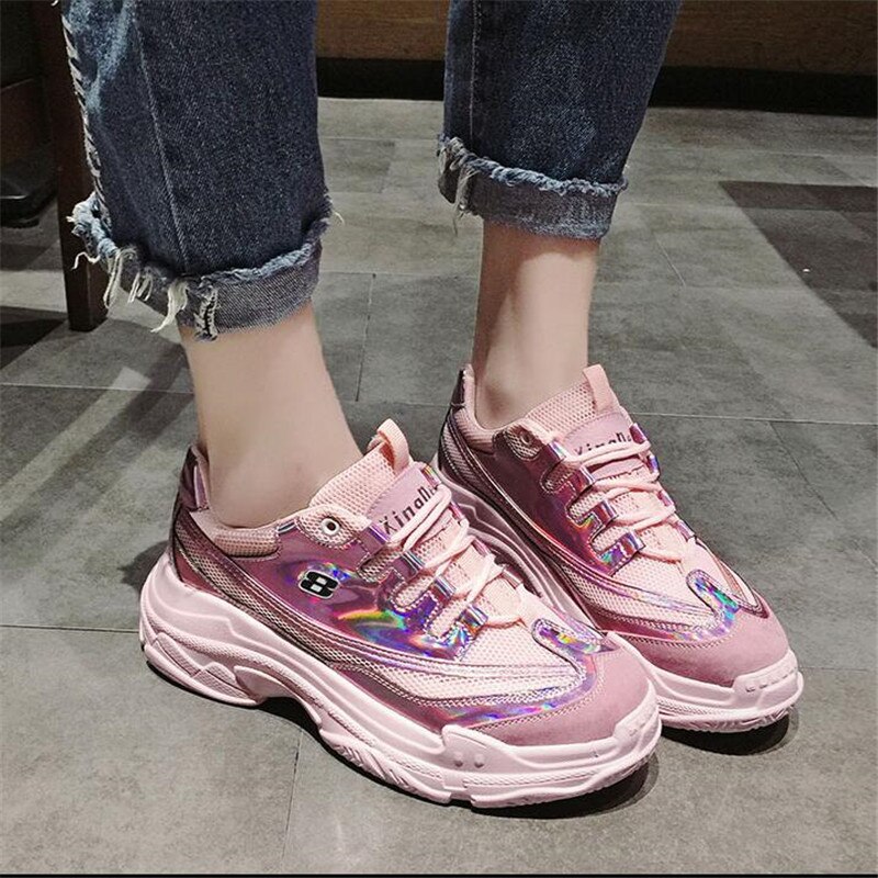 Sequined Cloth Mesh Women Platform Chunky Sneakers 2019 Fashion Women's Flat 6CM Thick Sole Shoes Woman Wedge Dad Trainers - Image 3