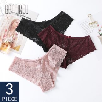 3 Pcs Panties For Woman Underwear Sexy Lace Breathable Female Panty Hollow Transparent Briefs Sexy Underwear Women M-XL BANNIROU