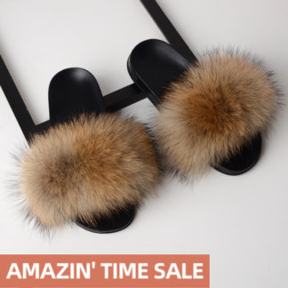 SARSALLYA Fur Slippers Women Real Fox Fur Slides Home Furry Flat Sandals Female Cute Fluffy House Shoes Woman Brand Luxury 2019