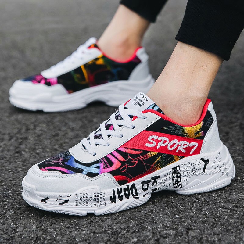 Summer White shoes men's trend canvas shoes print men sneaker Spring Autumn Thick bottom Vulcanized shoes