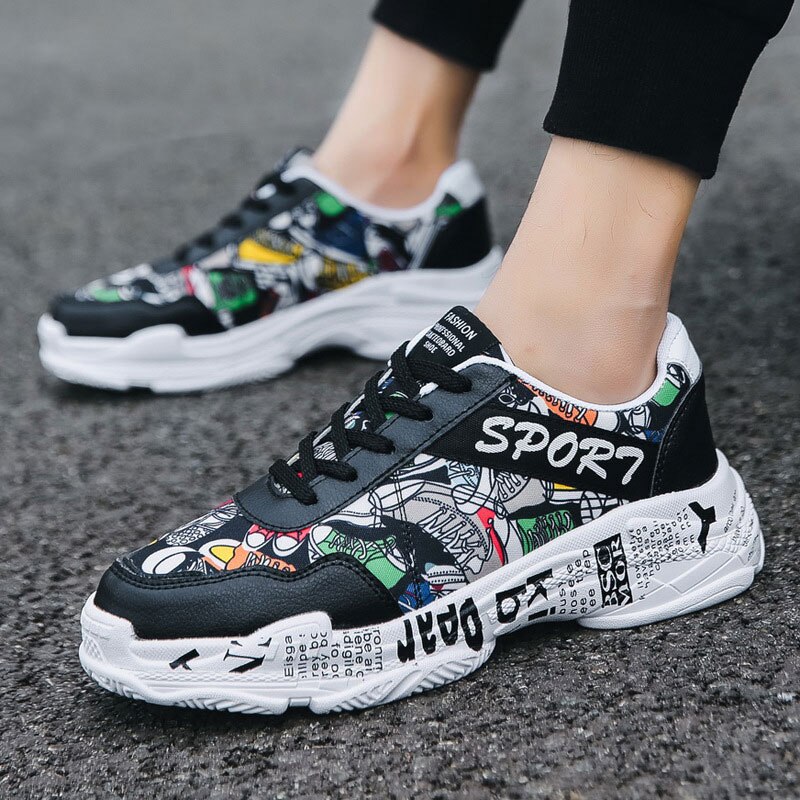 Summer White shoes men's trend canvas shoes print men sneaker Spring Autumn Thick bottom Vulcanized shoes - Image 8