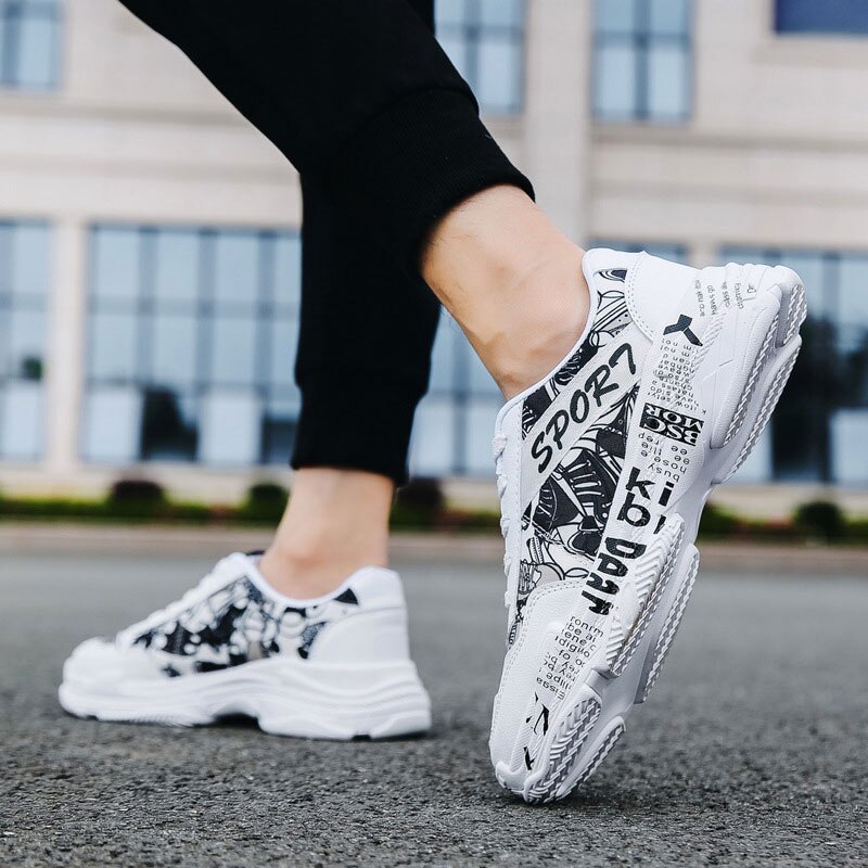 Summer White shoes men's trend canvas shoes print men sneaker Spring Autumn Thick bottom Vulcanized shoes - Image 3