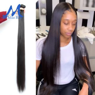 Missblue 8-34 36 38 40 Inch Brazilian Hair Weave Bundles Straight 100% Human Hair 3/4 Bundles Natural Color Remy Hair Extensions