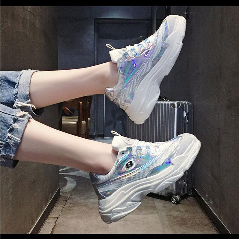 Sequined Cloth Mesh Women Platform Chunky Sneakers 2019 Fashion Women's Flat 6CM Thick Sole Shoes Woman Wedge Dad Trainers - Image 5
