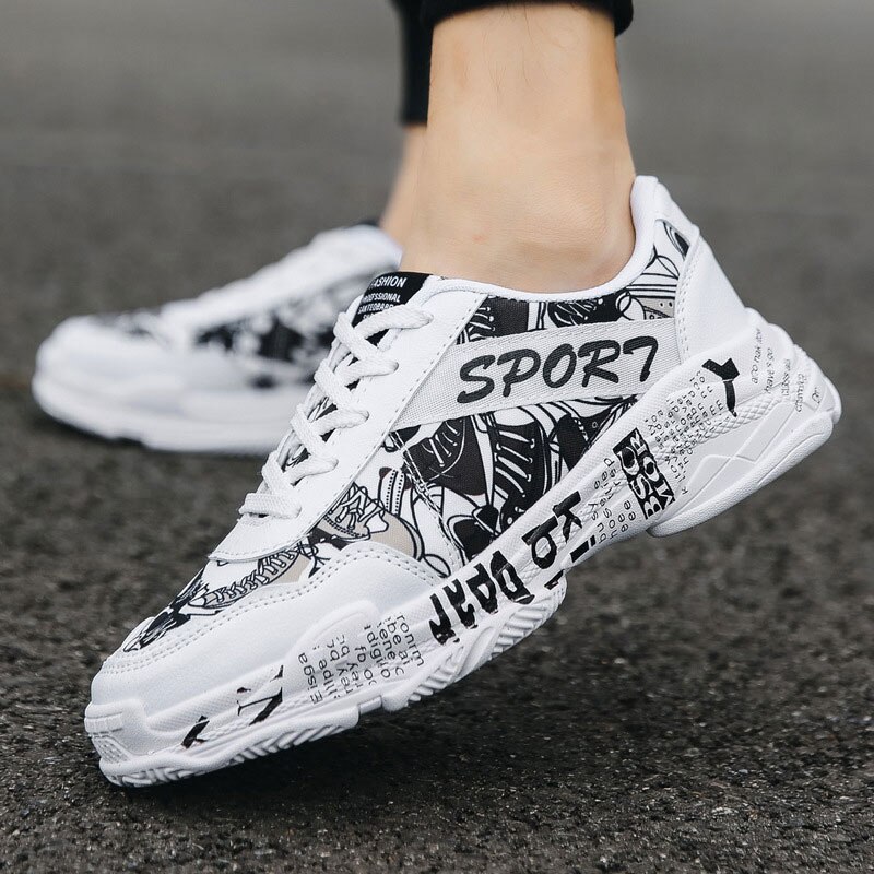 Summer White shoes men's trend canvas shoes print men sneaker Spring Autumn Thick bottom Vulcanized shoes - Image 2