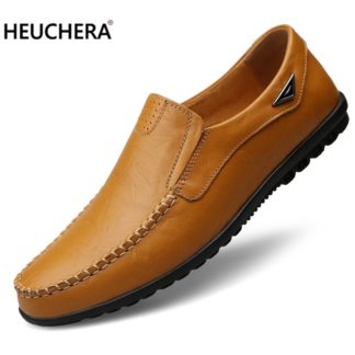 Genuine Leather Men Casual Shoes Luxury Brand 2019 Mens Loafers Moccasins Breathable Slip on Black Driving Shoes Plus Size 38-47