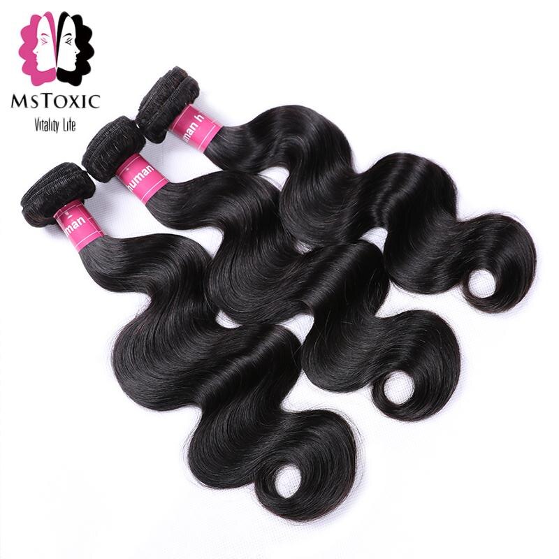 Mstoxic Body Wave Bundles With Closure Brazilian Hair Weave Bundles With Closure Non Remy Human Hair Bundles With Closure - Image 3