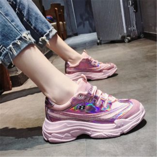 Sequined Cloth Mesh Women Platform Chunky Sneakers 2019 Fashion Women's Flat 6CM Thick Sole Shoes Woman Wedge Dad Trainers