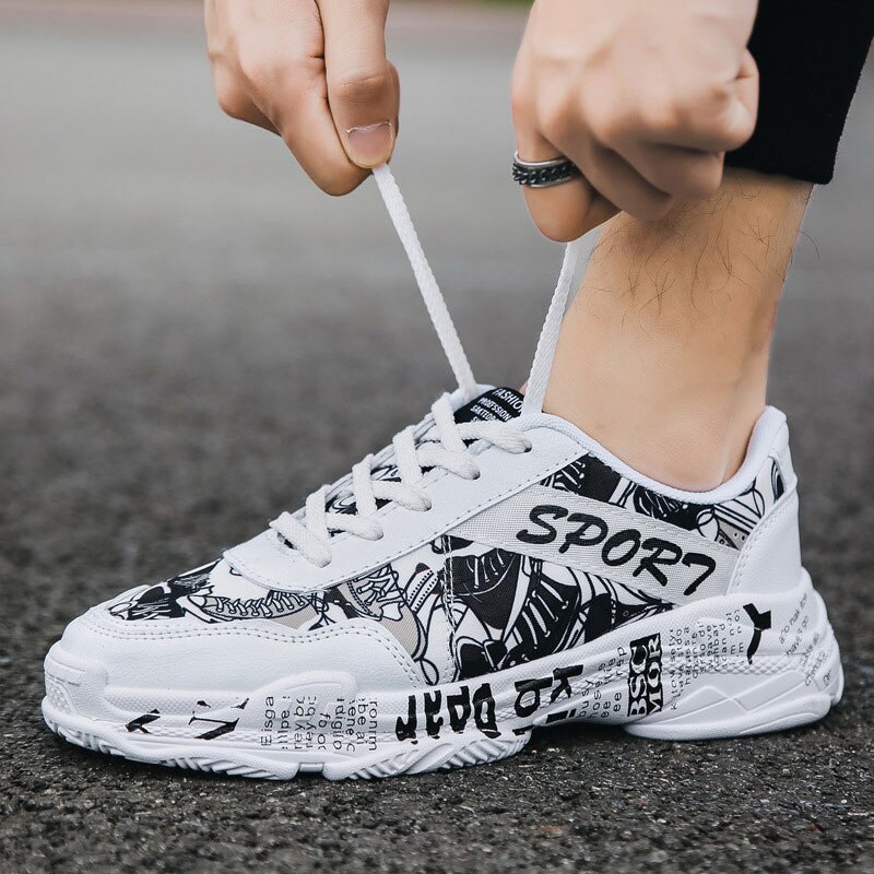 Summer White shoes men's trend canvas shoes print men sneaker Spring Autumn Thick bottom Vulcanized shoes - Image 5