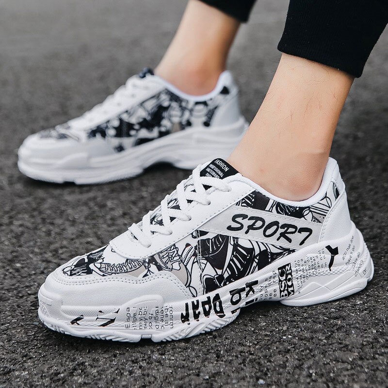 Summer White shoes men's trend canvas shoes print men sneaker Spring Autumn Thick bottom Vulcanized shoes - Image 9