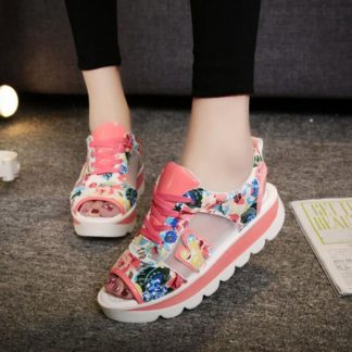 Korean Version of the New Fish Mouth Sandals Female Summer Thick Bottom with Waterproof Platform Floral Wedges Women's Shoes