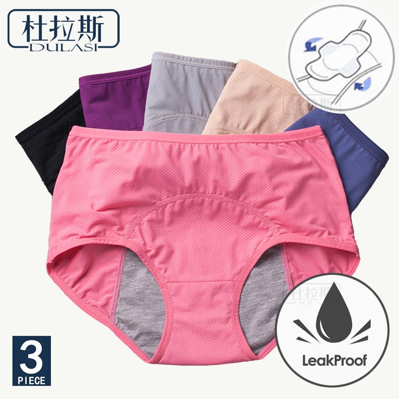 3pcs/Set Menstrual Panties Physiological Pants Leak Proof Women Underwear Period Cotton Breathable Briefs High Waist Warm Female