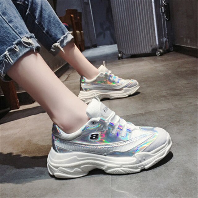 Sequined Cloth Mesh Women Platform Chunky Sneakers 2019 Fashion Women's Flat 6CM Thick Sole Shoes Woman Wedge Dad Trainers - Image 9